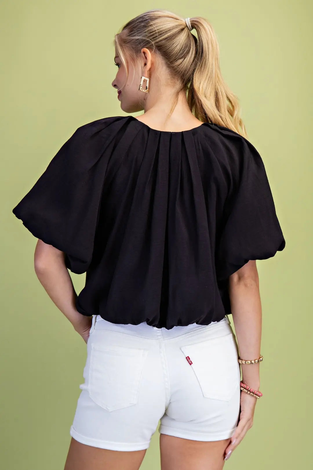 Charming Balloon Pleated Crop Top