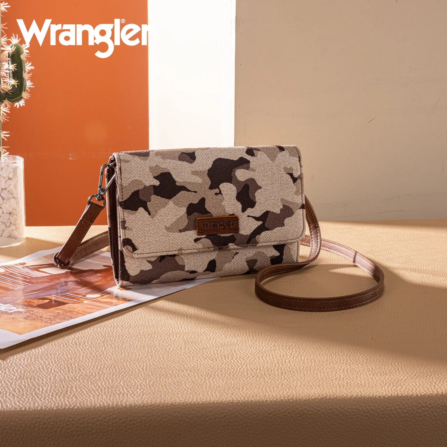 Wrangler Camo Print Canvas Clutch/Crossbody - Brown