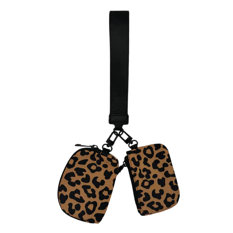 LULU Mac Double Pouch Wristlet: Leopard