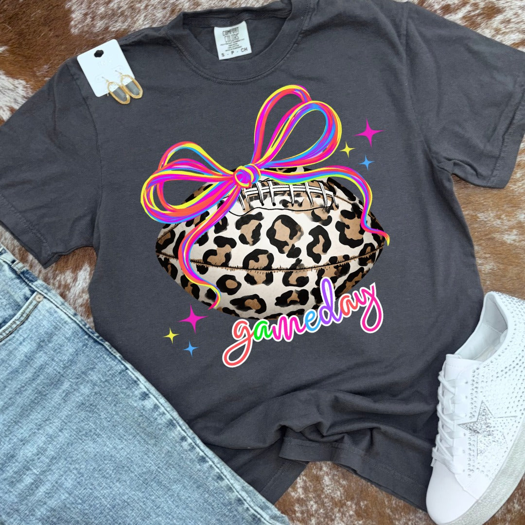 PREORDER: Leopard Football Neon Bow Tee