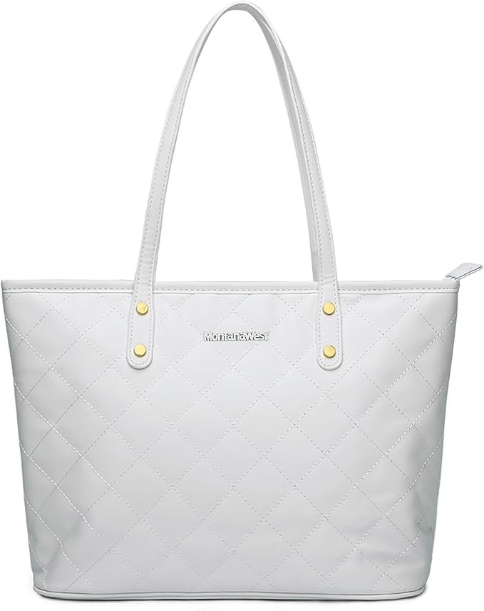 Montana West Quilted Tote Purse-White