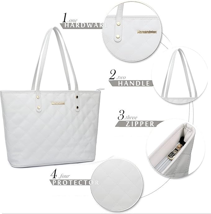Montana West Quilted Tote Purse-White