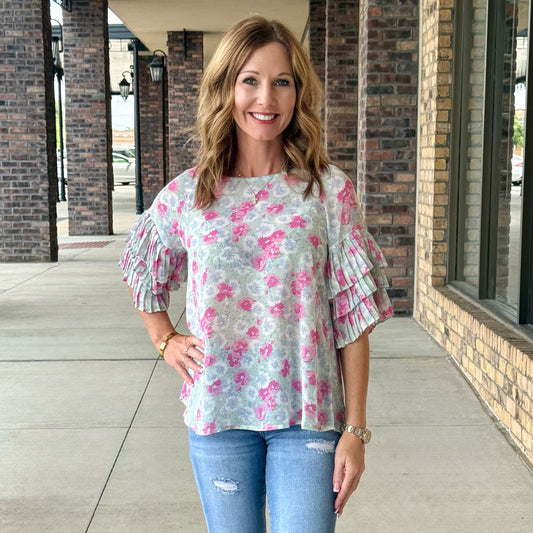 Umgee Floral Print Blouse