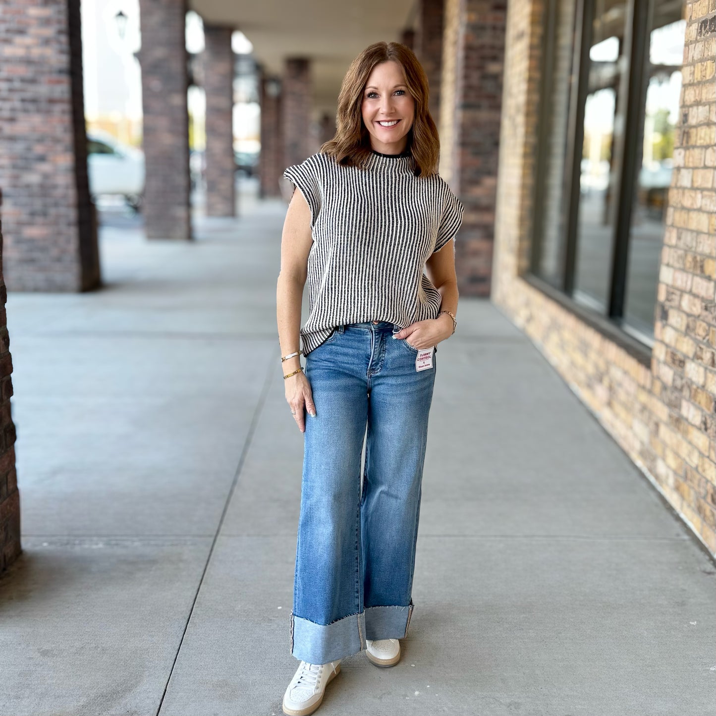 Risen Tummy Control High Rise Wide Cuff Jean