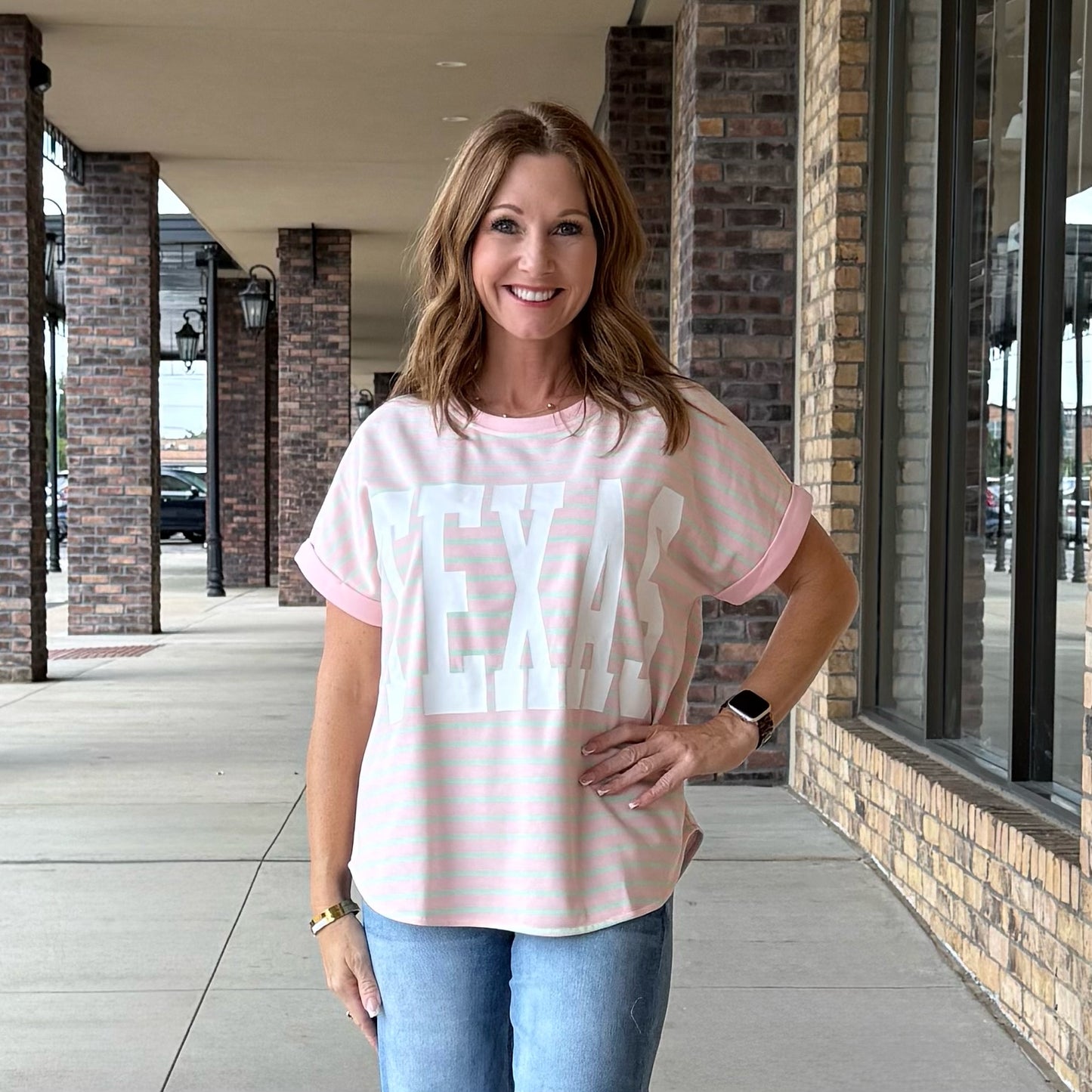 Pink Stripe Texas Short Sleeve Top