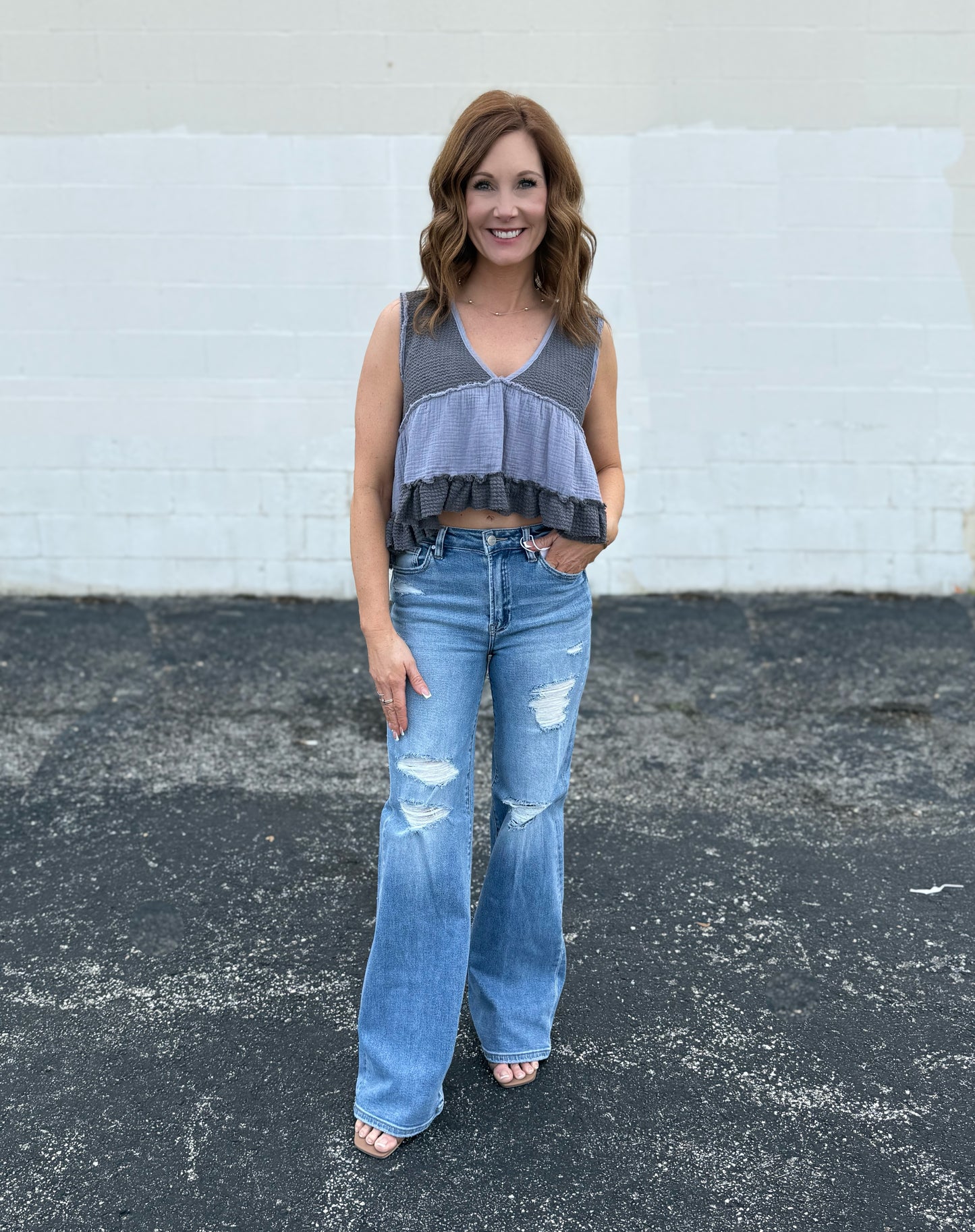 Risen High Rise Wide Heavy Distressed Jean