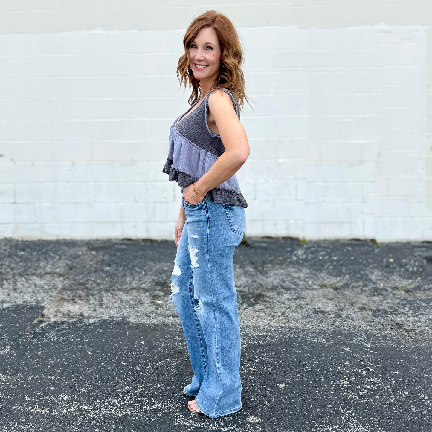 Risen High Rise Wide Heavy Distressed Jean