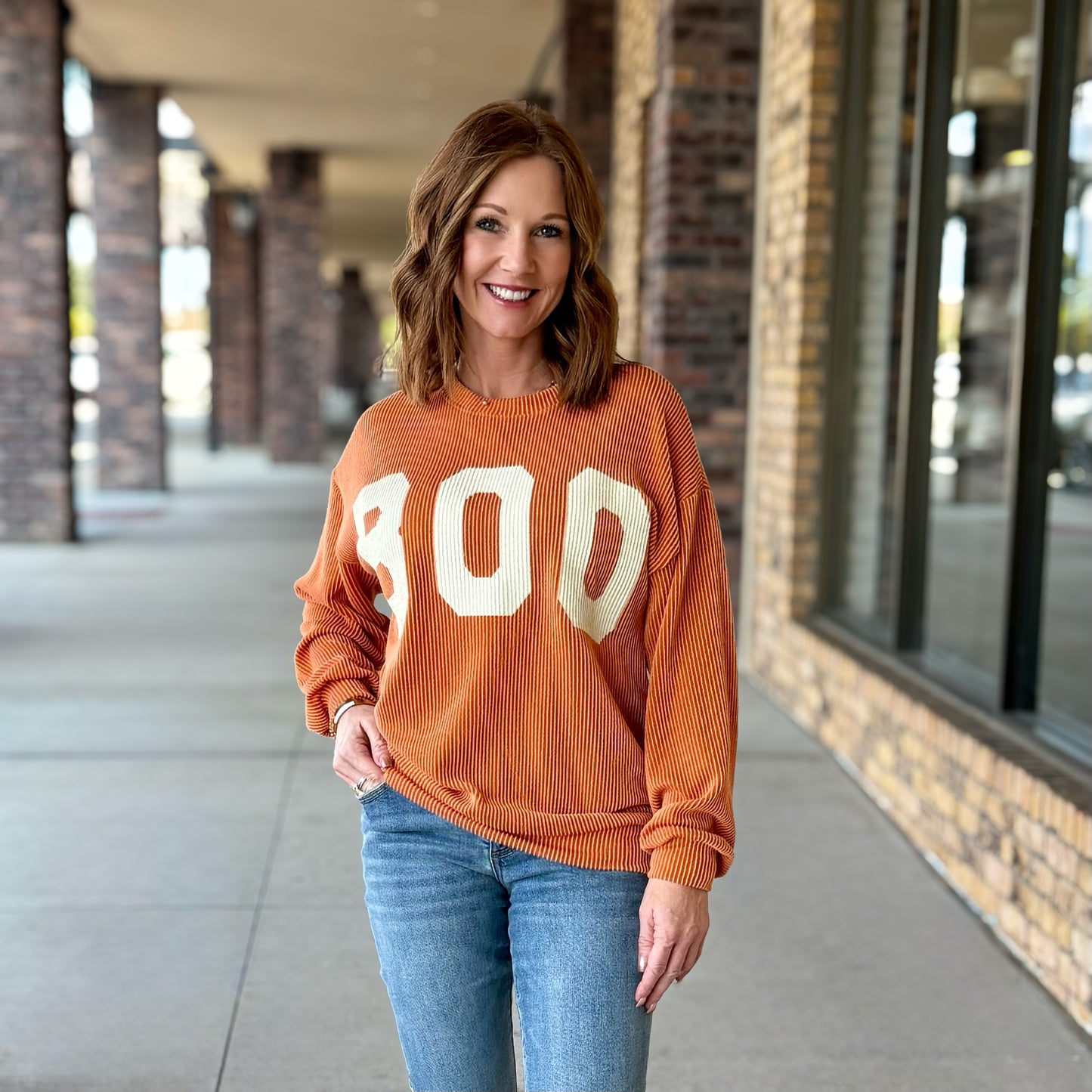 "BOO" Ribbed Halloween Top