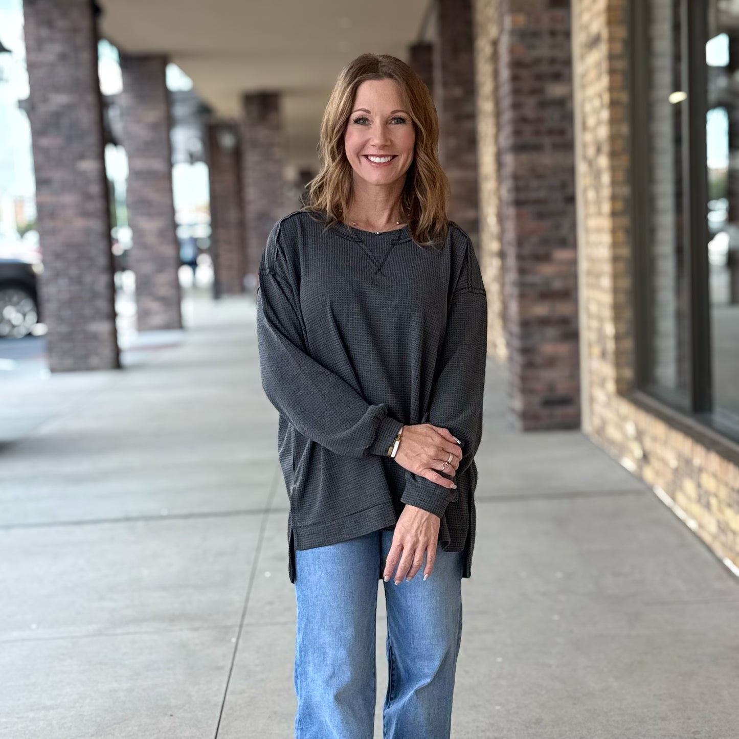 Oversized Waffle Tunic Top
