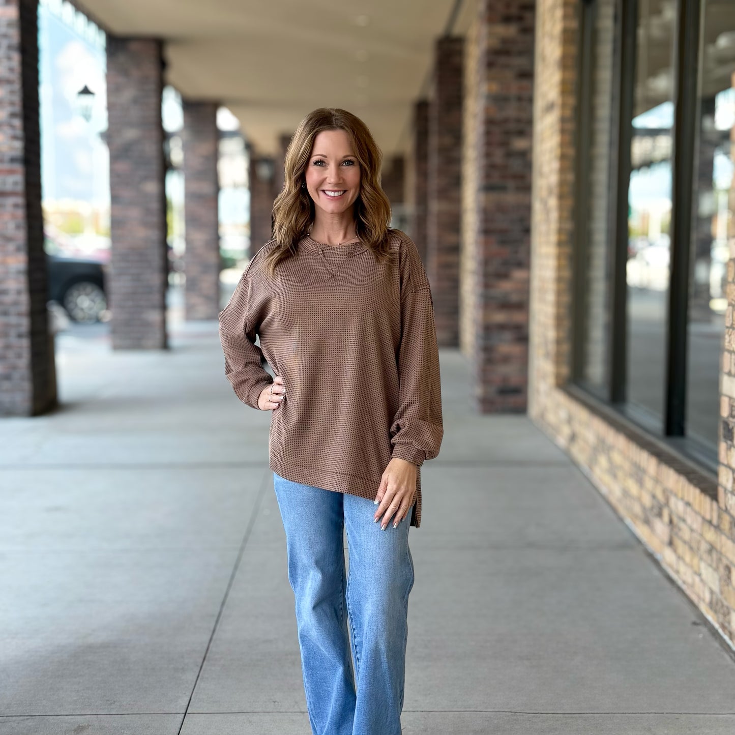 Oversized Waffle Tunic Top