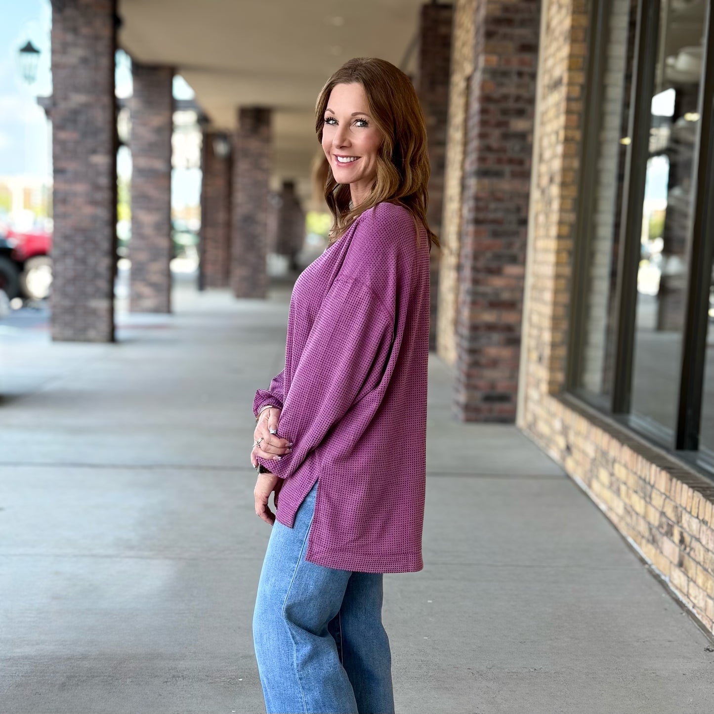 Oversized Waffle Tunic Top