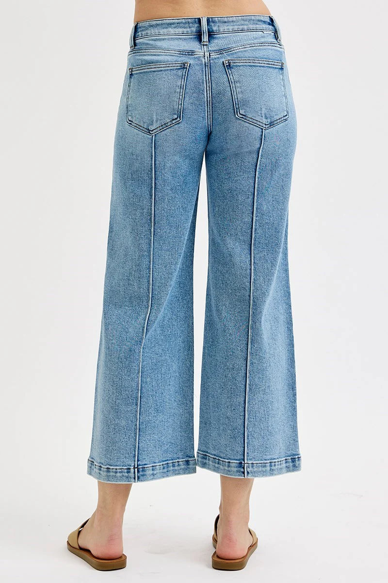 Risen Mid Rise Crop & Pintuck Detailed Jean