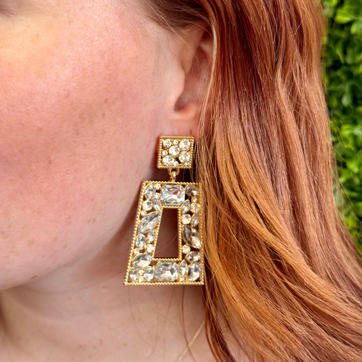 Clear Gemstone Trapezoid Earrings