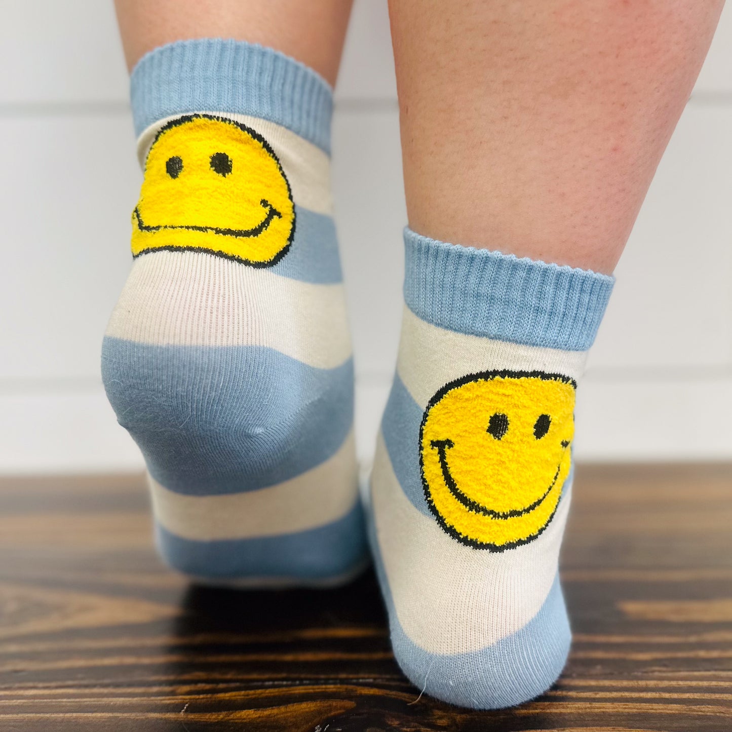 Pink and Blue Striped Smiley Face Socks
