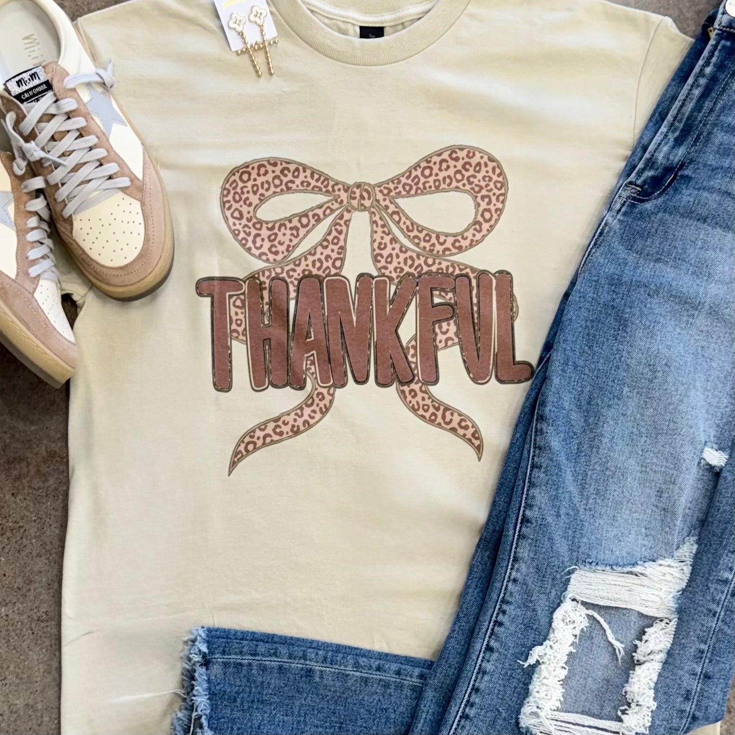 Leopard Thankful Bow Tee