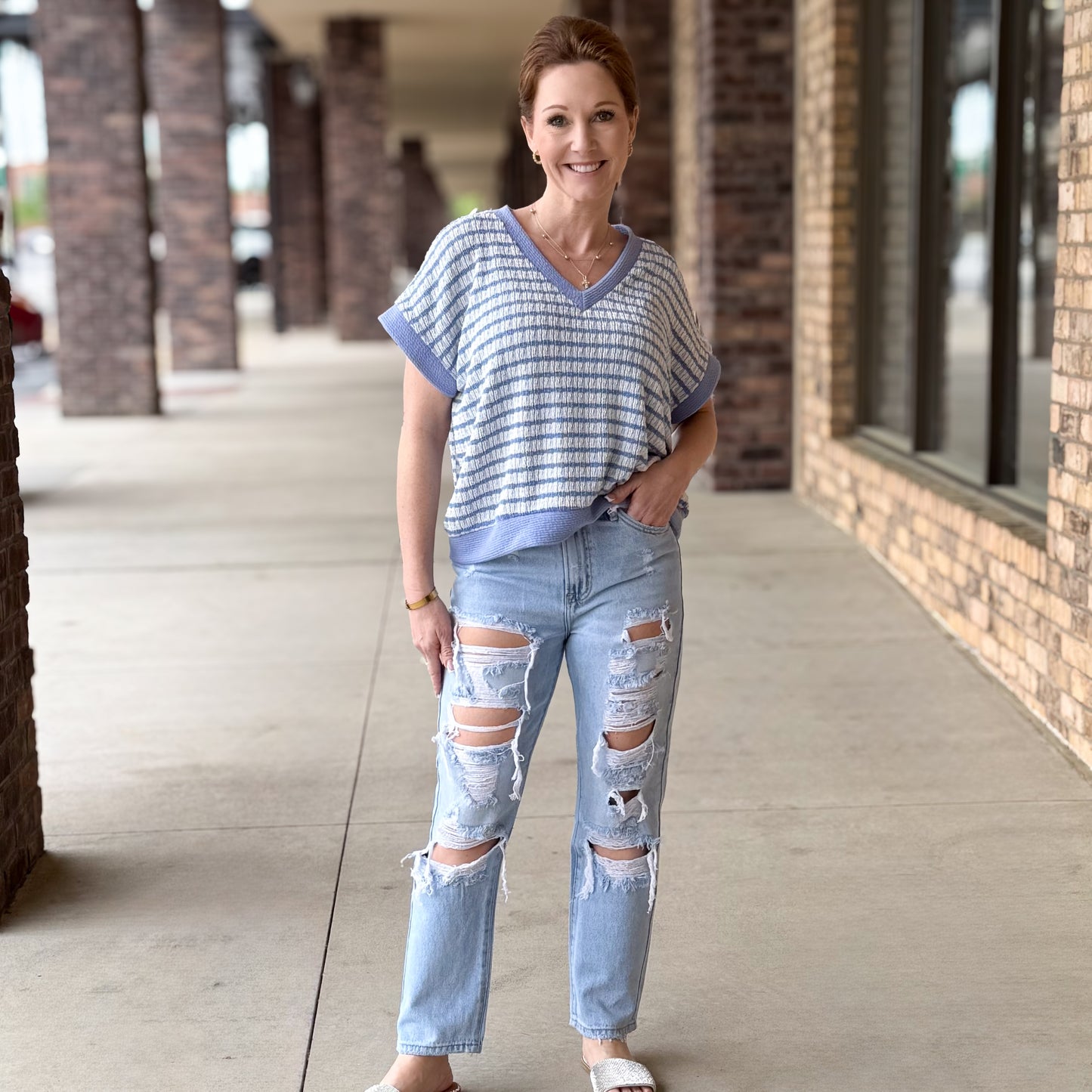 Risen High Rise Crop Distressed Straight Jeans