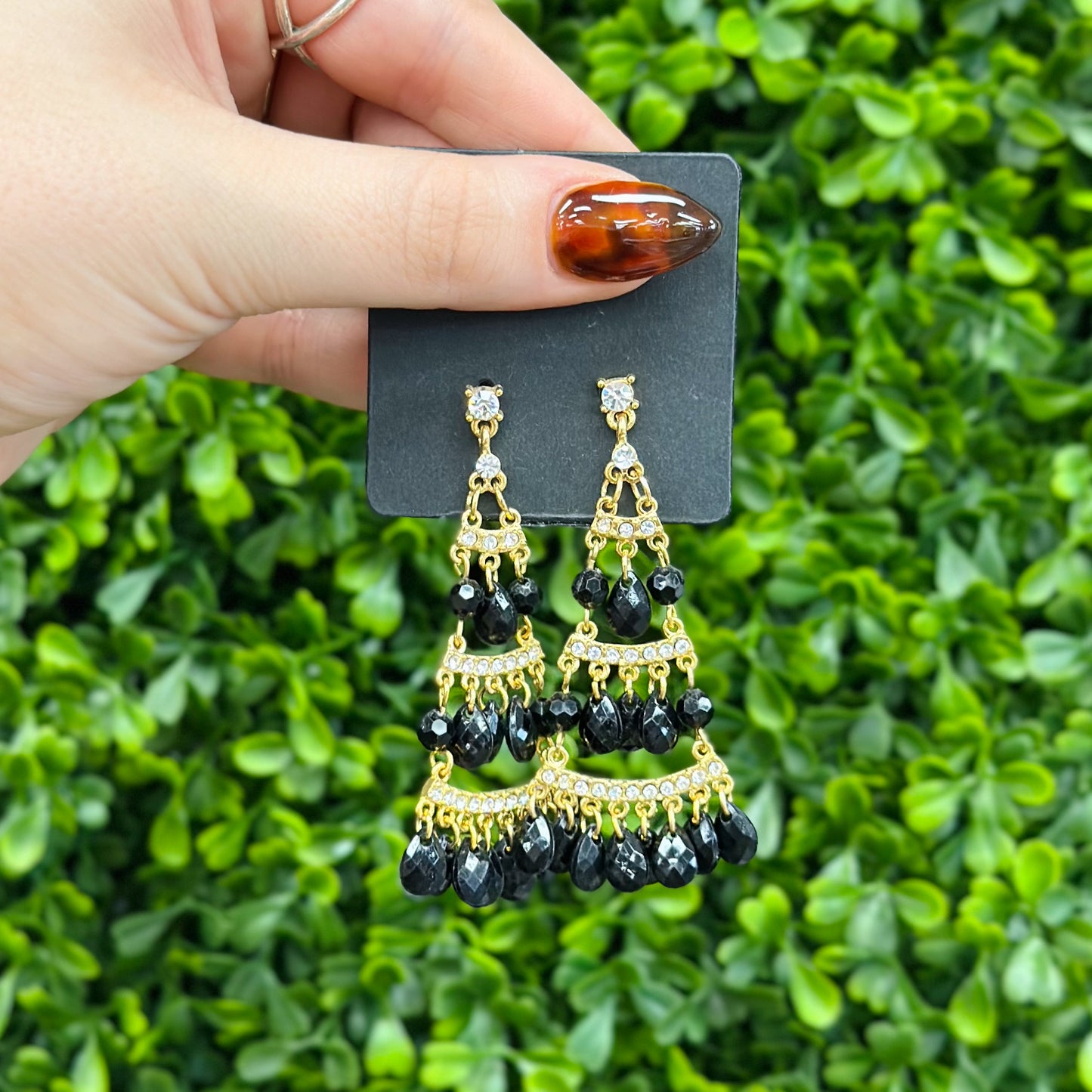 Black Triangle Dangle Earrings