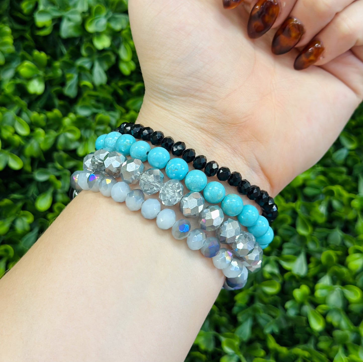 Turquoise and Black Beaded Watch Band