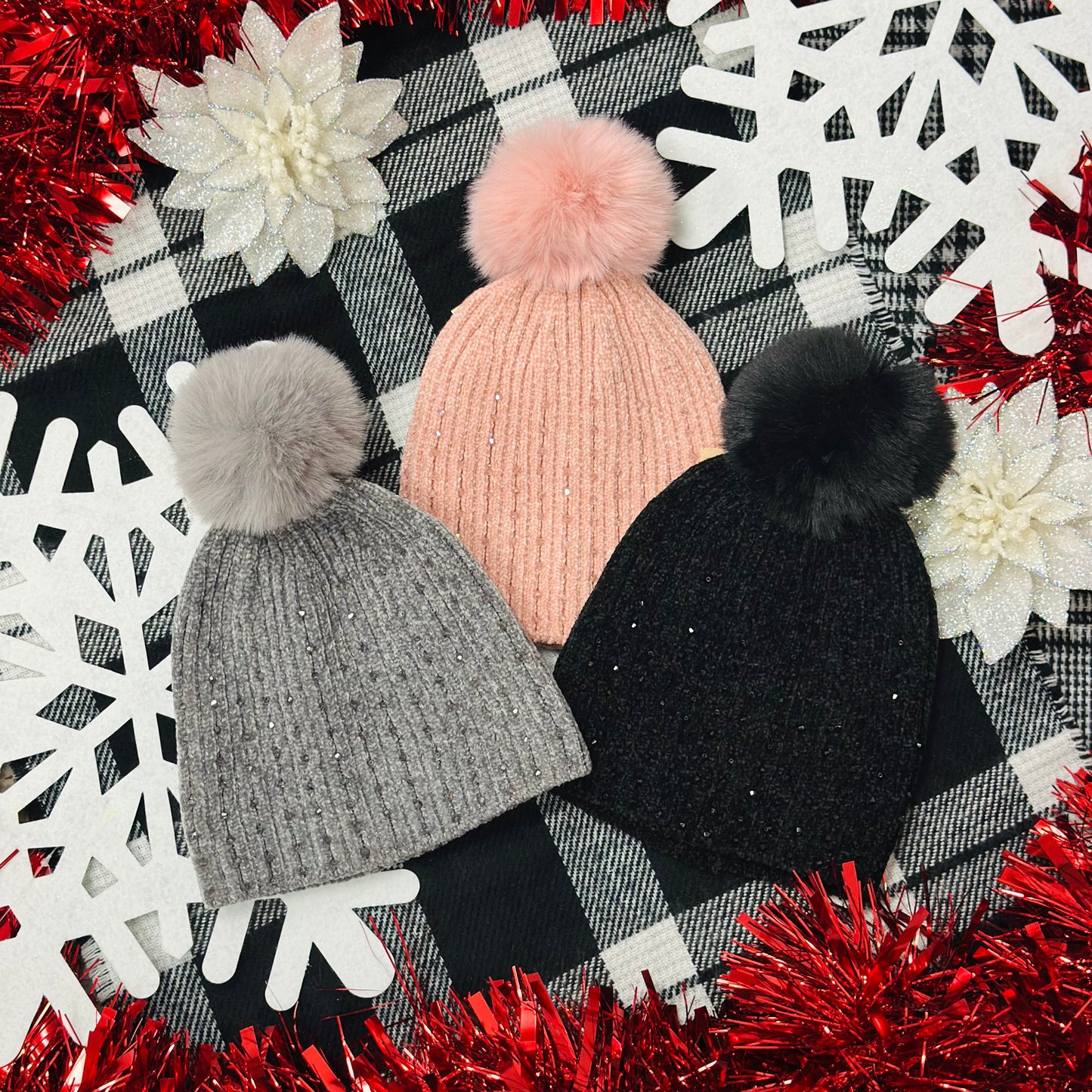 Grey Chic Rhinestone Beanie