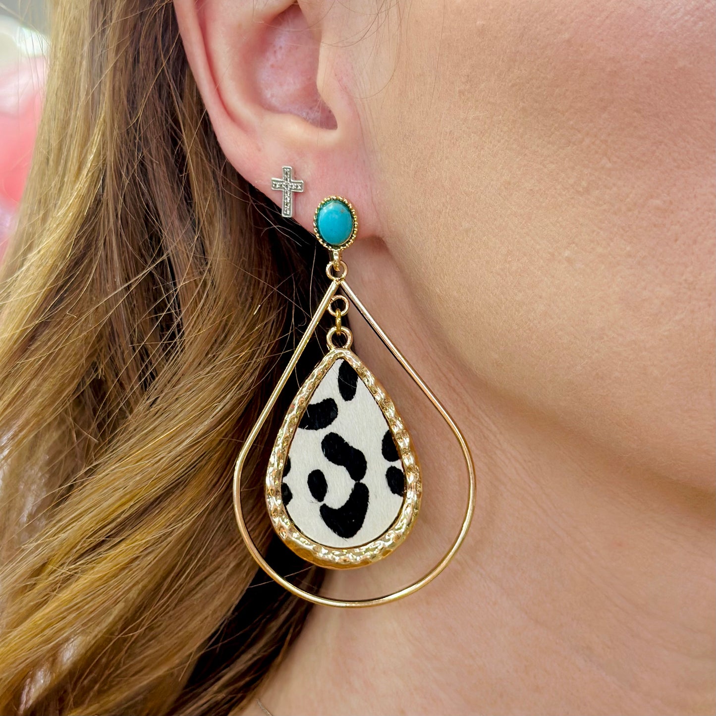 Cow Print Gold Teardrops