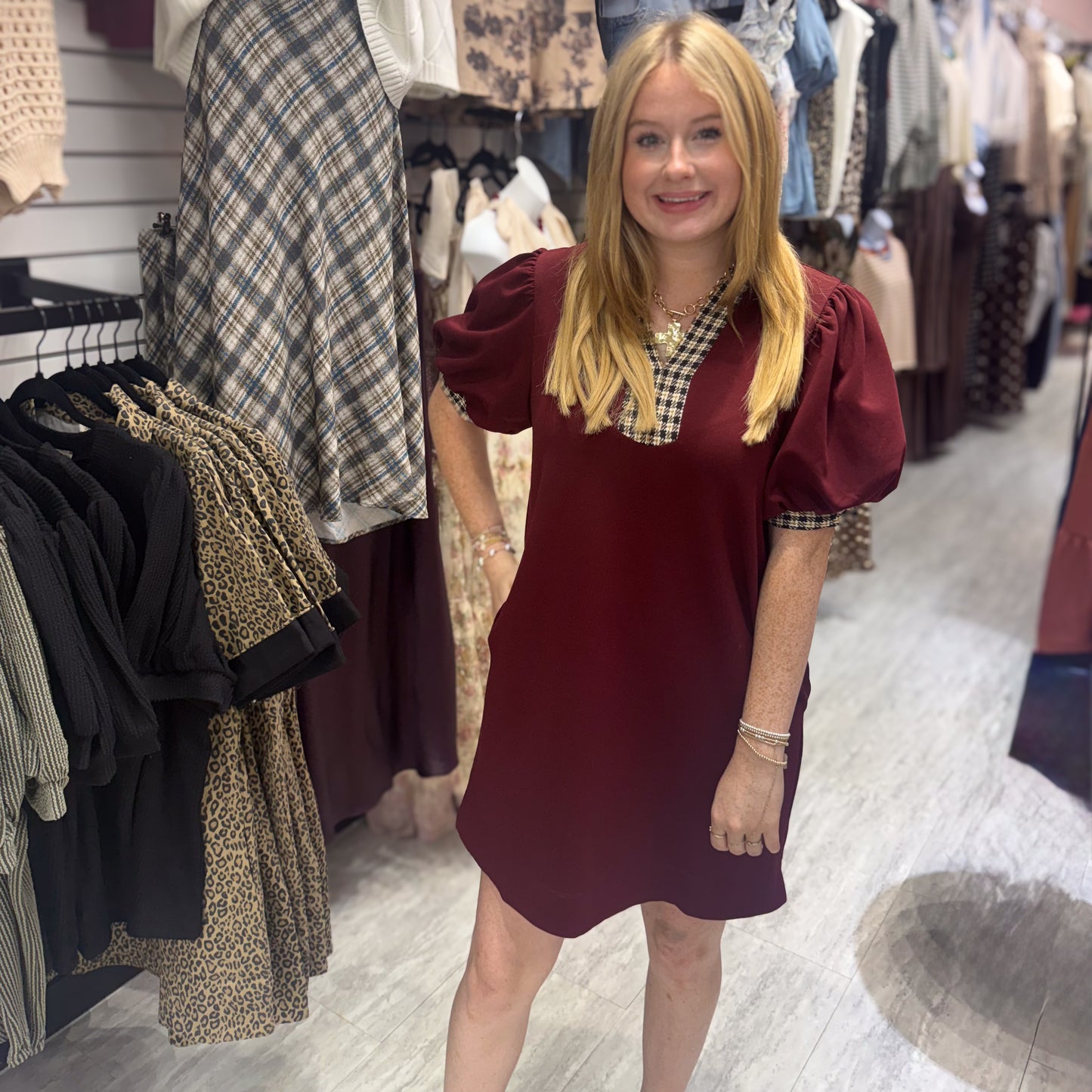 Timeless Charm Dress: Burgundy