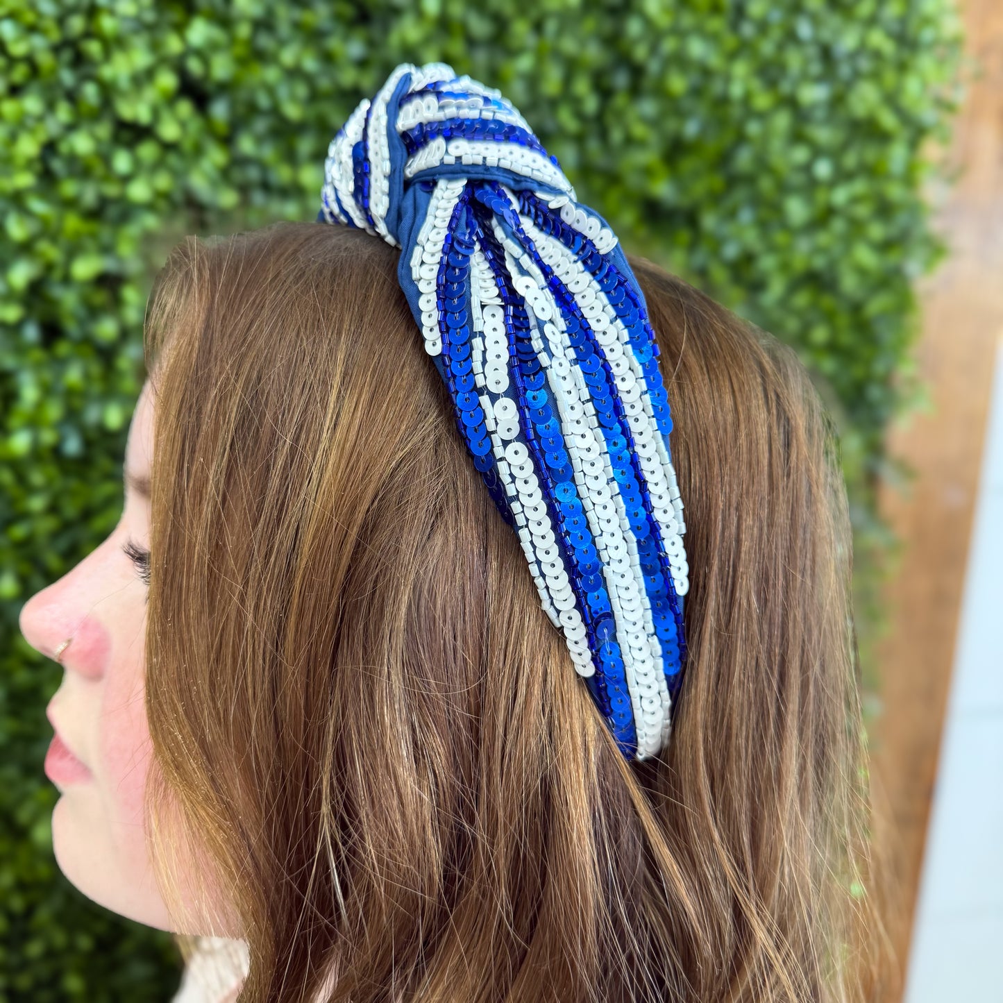 Blue & White Sequin Headband