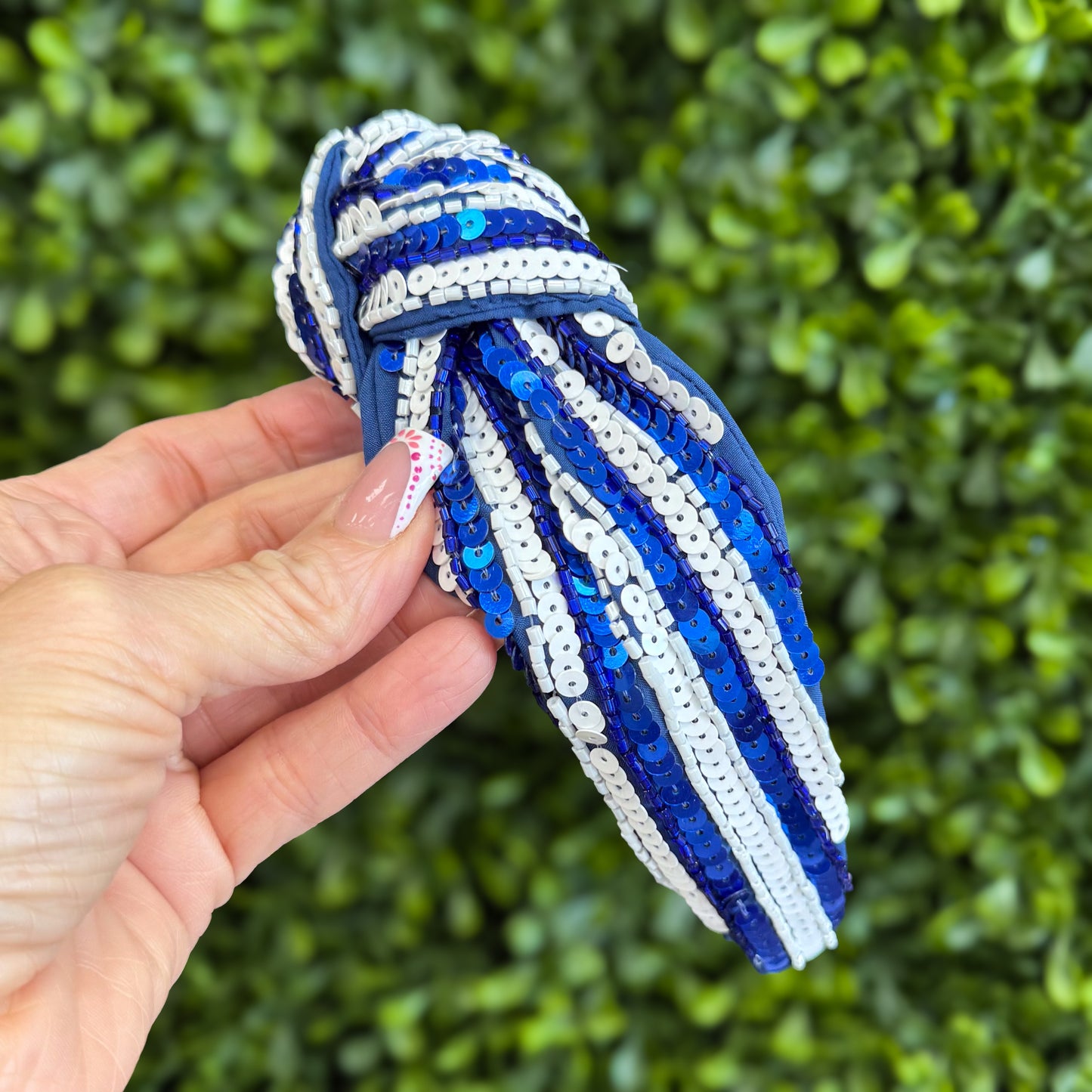Blue & White Sequin Headband