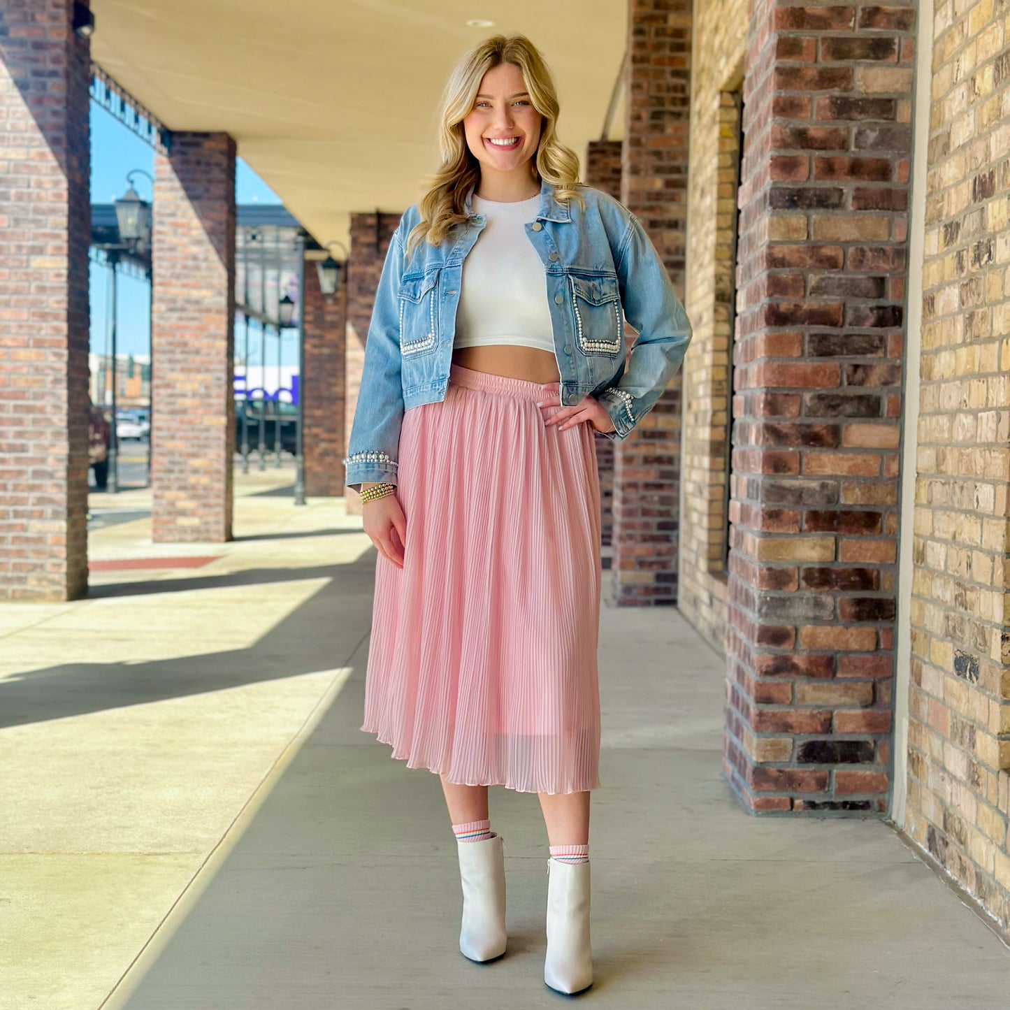BLue and Pink Pleated Skirt