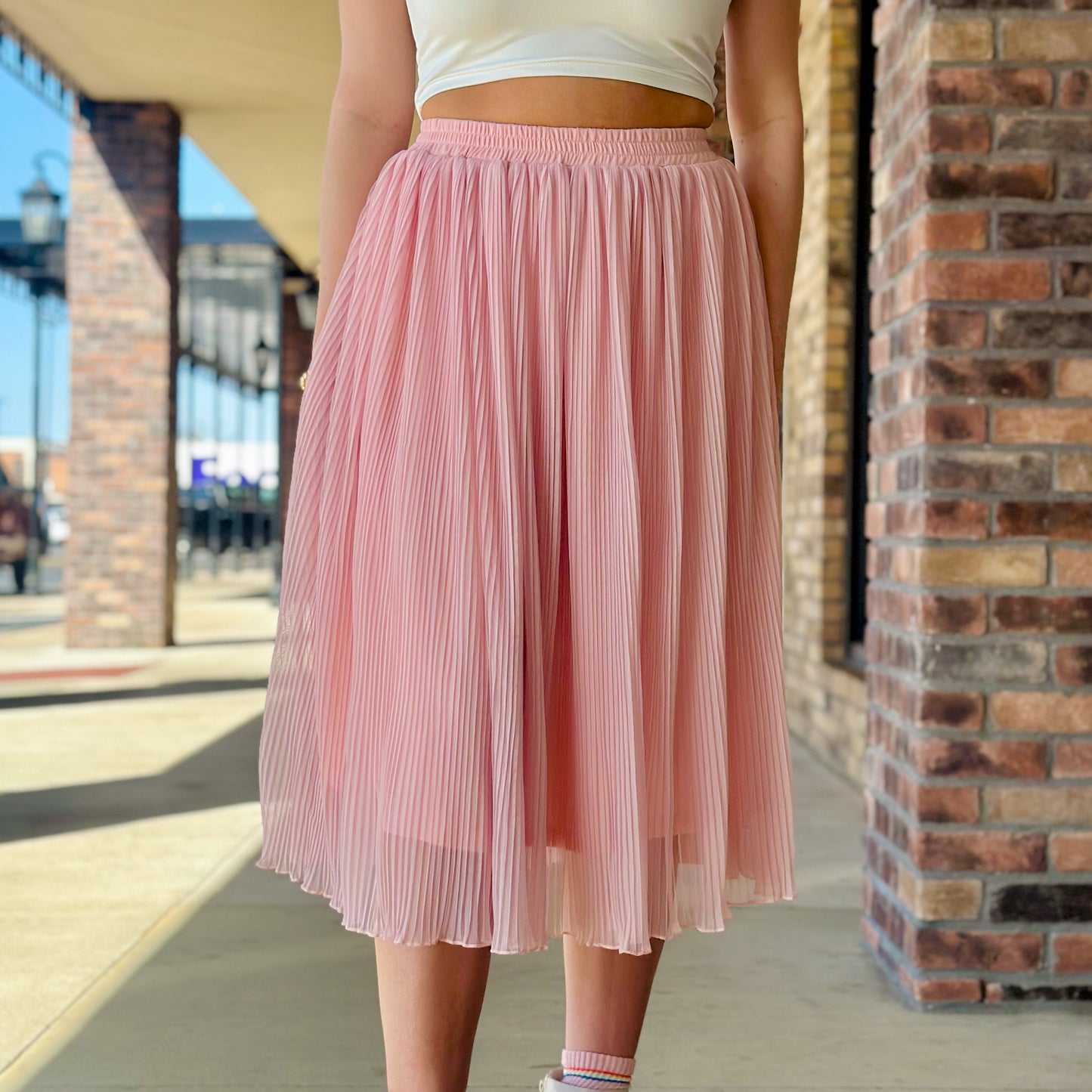 BLue and Pink Pleated Skirt