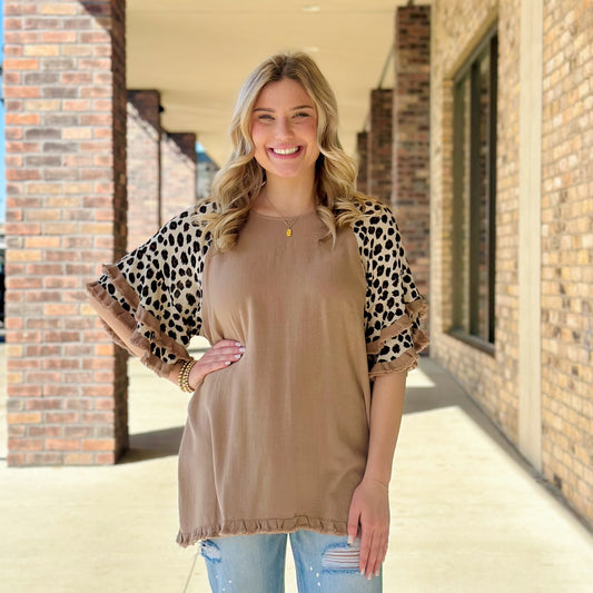 Umgee Laying by the Shore Leopard Ruffle Sleeve Top