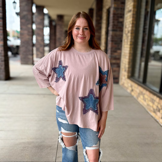 Mineral Washed Star Patch Oversized Top
