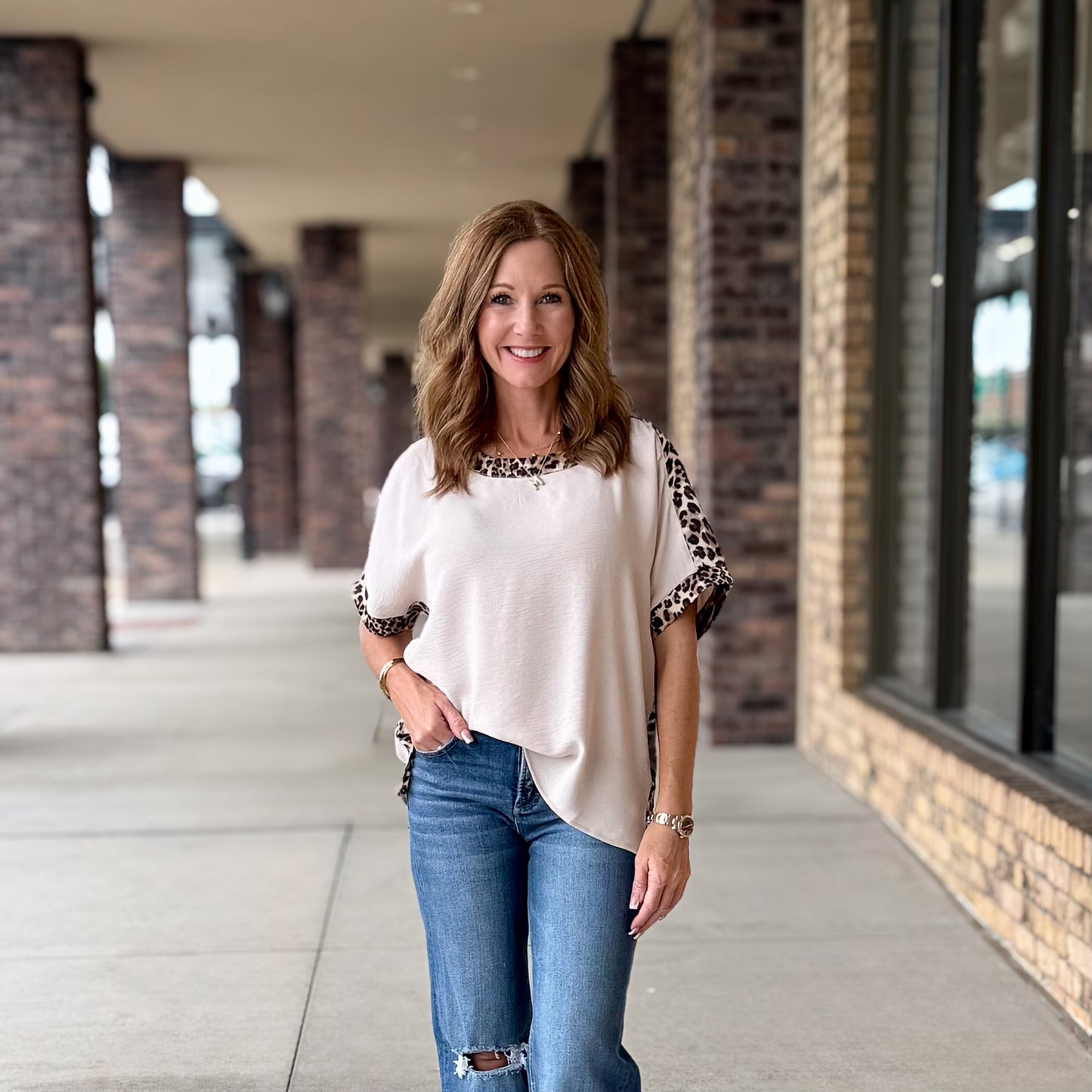Leopard Trim Blouse