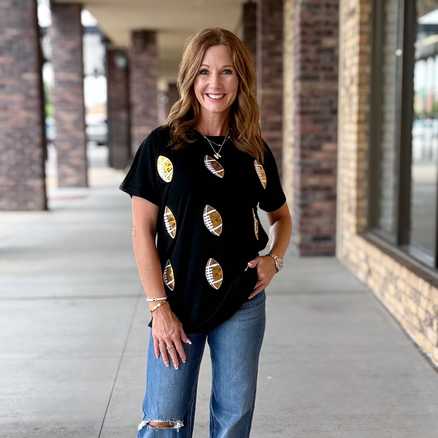 Sequin Football Top-Black