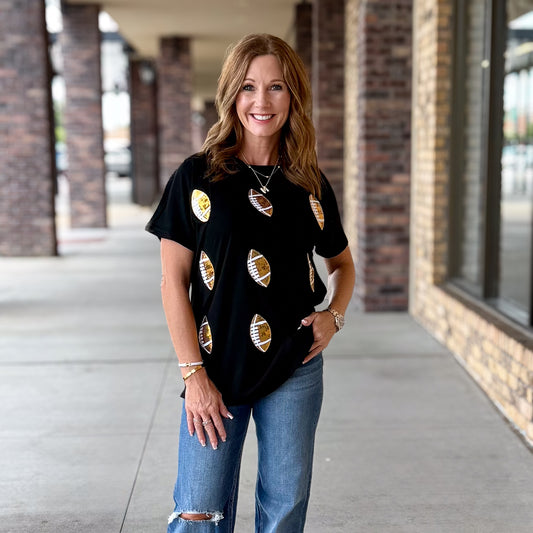 Sequin Football Top-Black