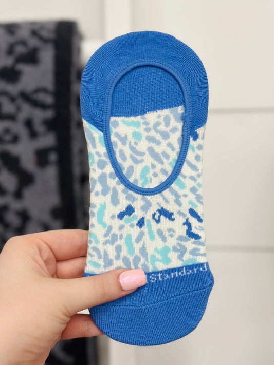 Blue Cheetah Print No Show Socks