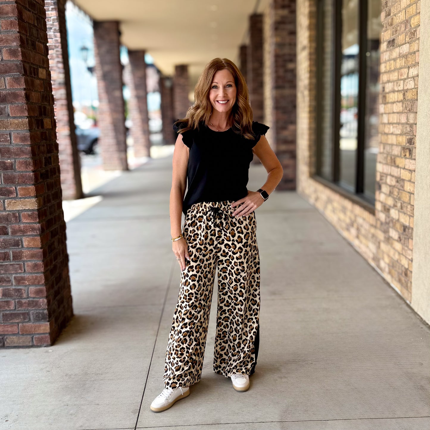 Leopard Light Weight Wide-Leg Drawstring Pant