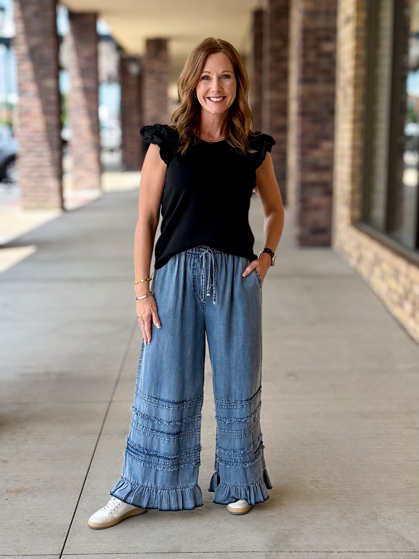 Ruffle Hem Wide Leg Pant-Dark