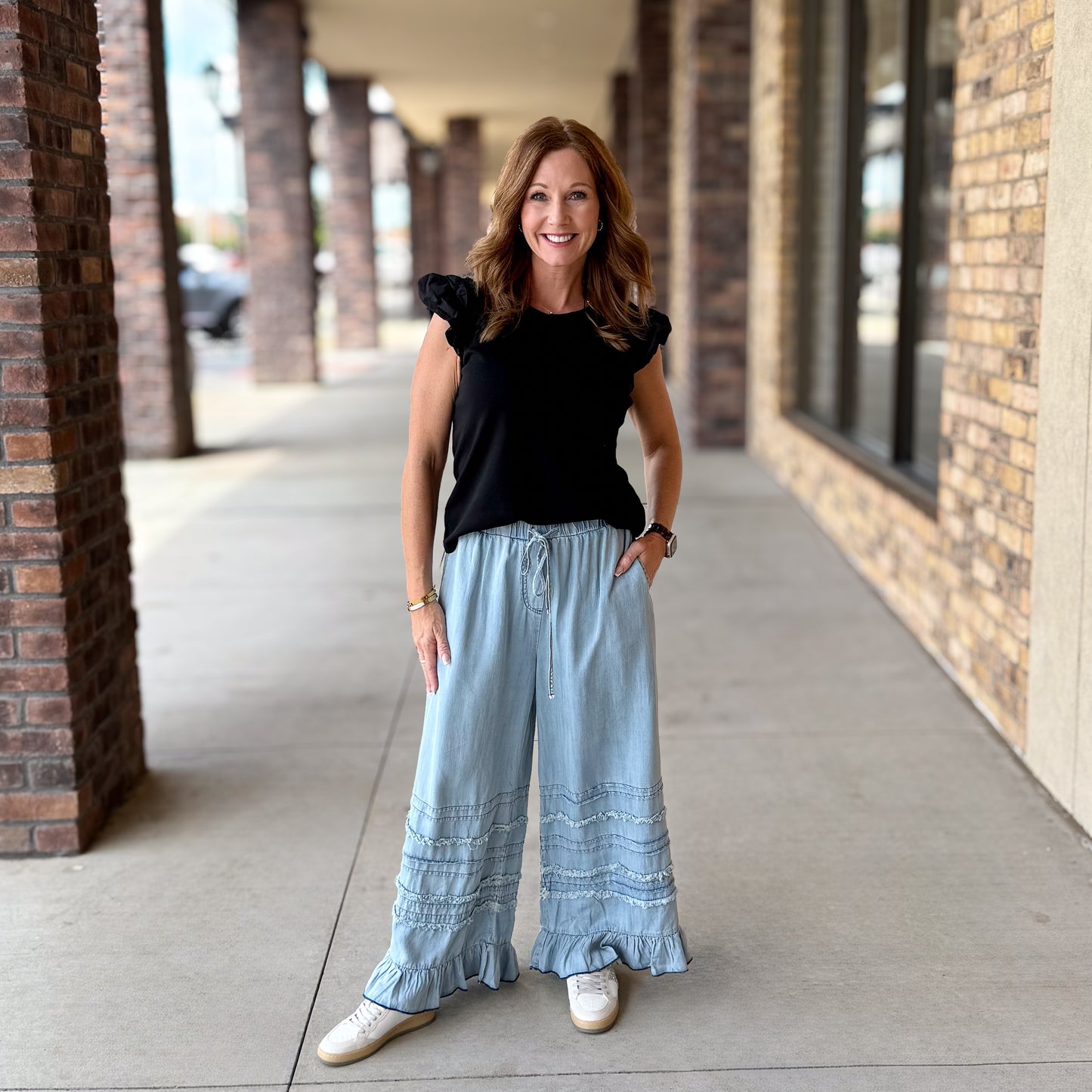 Ruffle Hem Wide Leg Pants-Light
