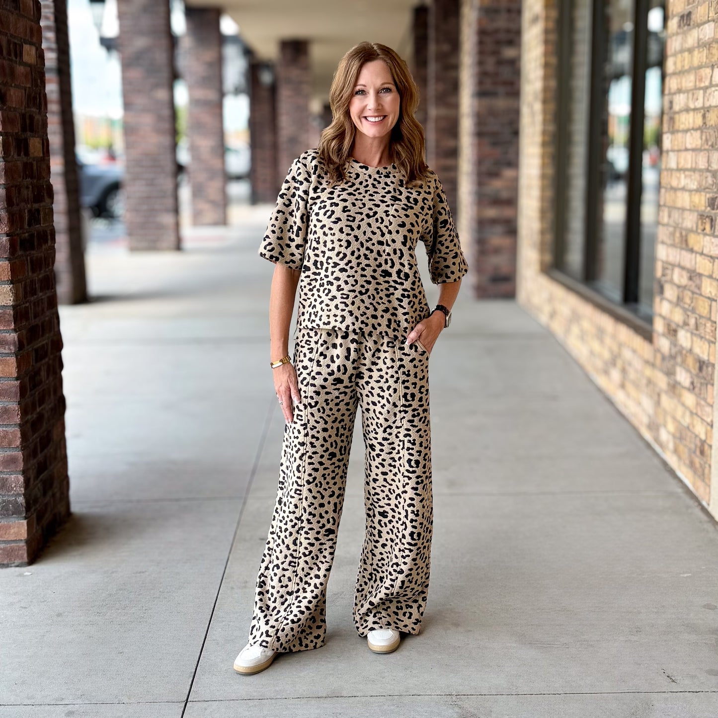 Leopard Print Textured Knit Top