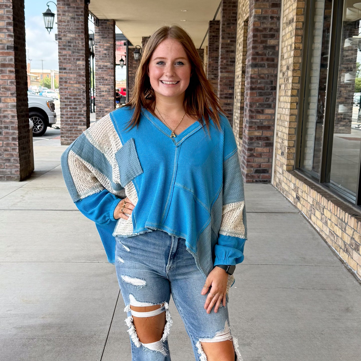 POL Autumn Blue Long Sleeve Top