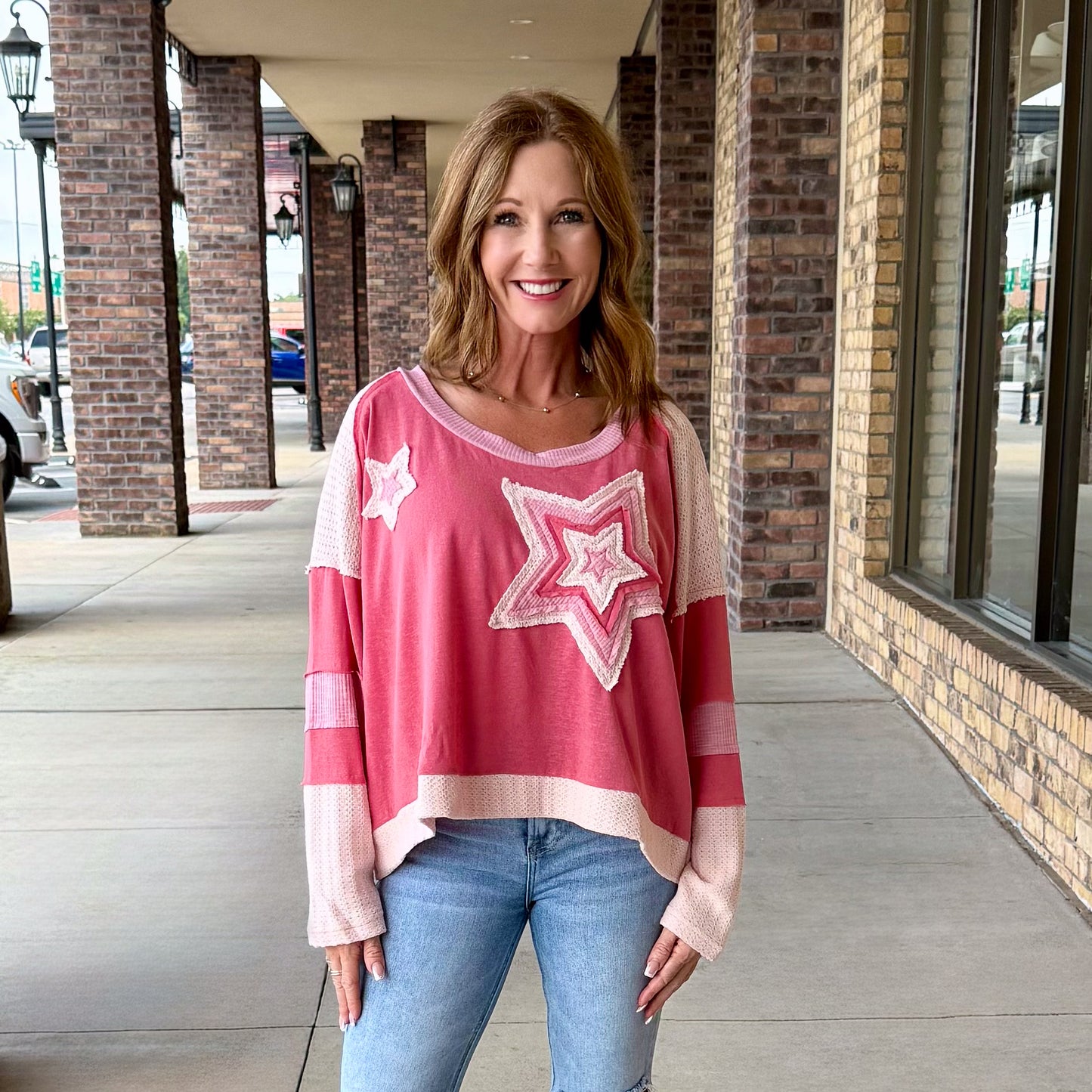 POL Girly Star Patch Long Sleeve Top