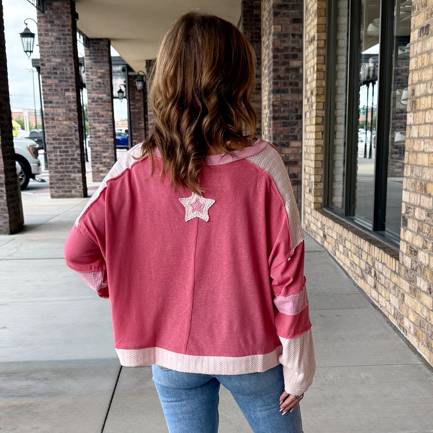 POL Girly Star Patch Long Sleeve Top