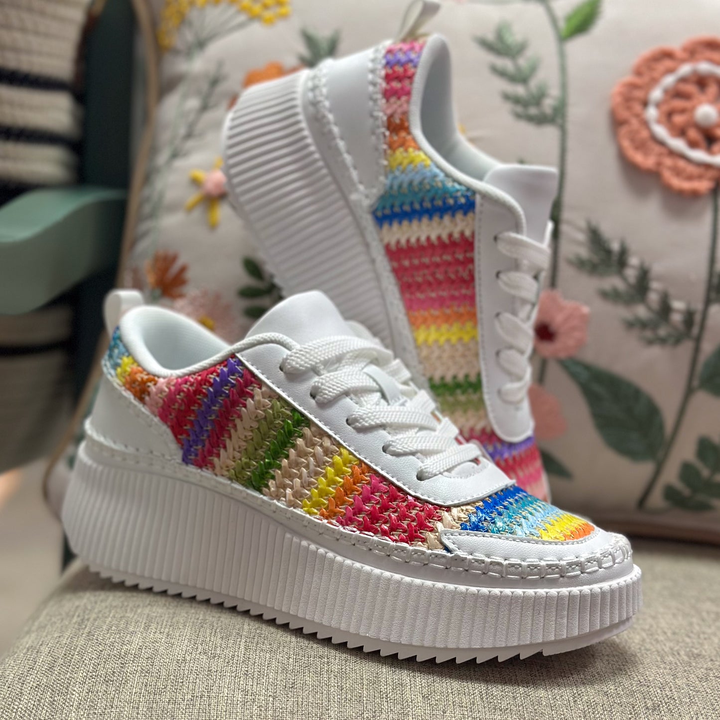 Rainbow Straw Crochet Sneakers