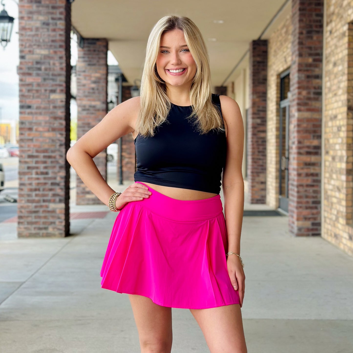 Black and Pink Pleated Athletic Skirt