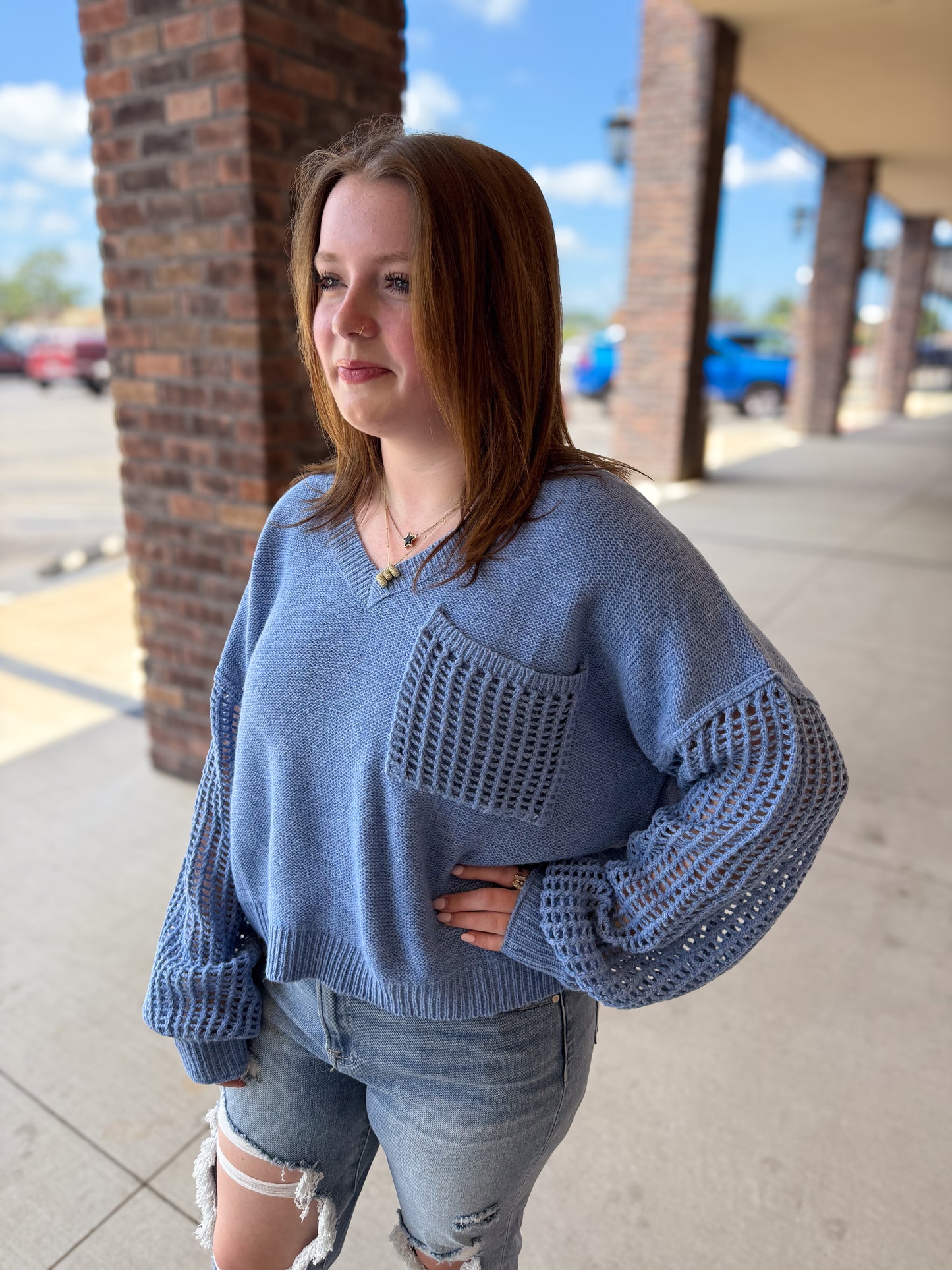 Open Knit Sleeve Sweater