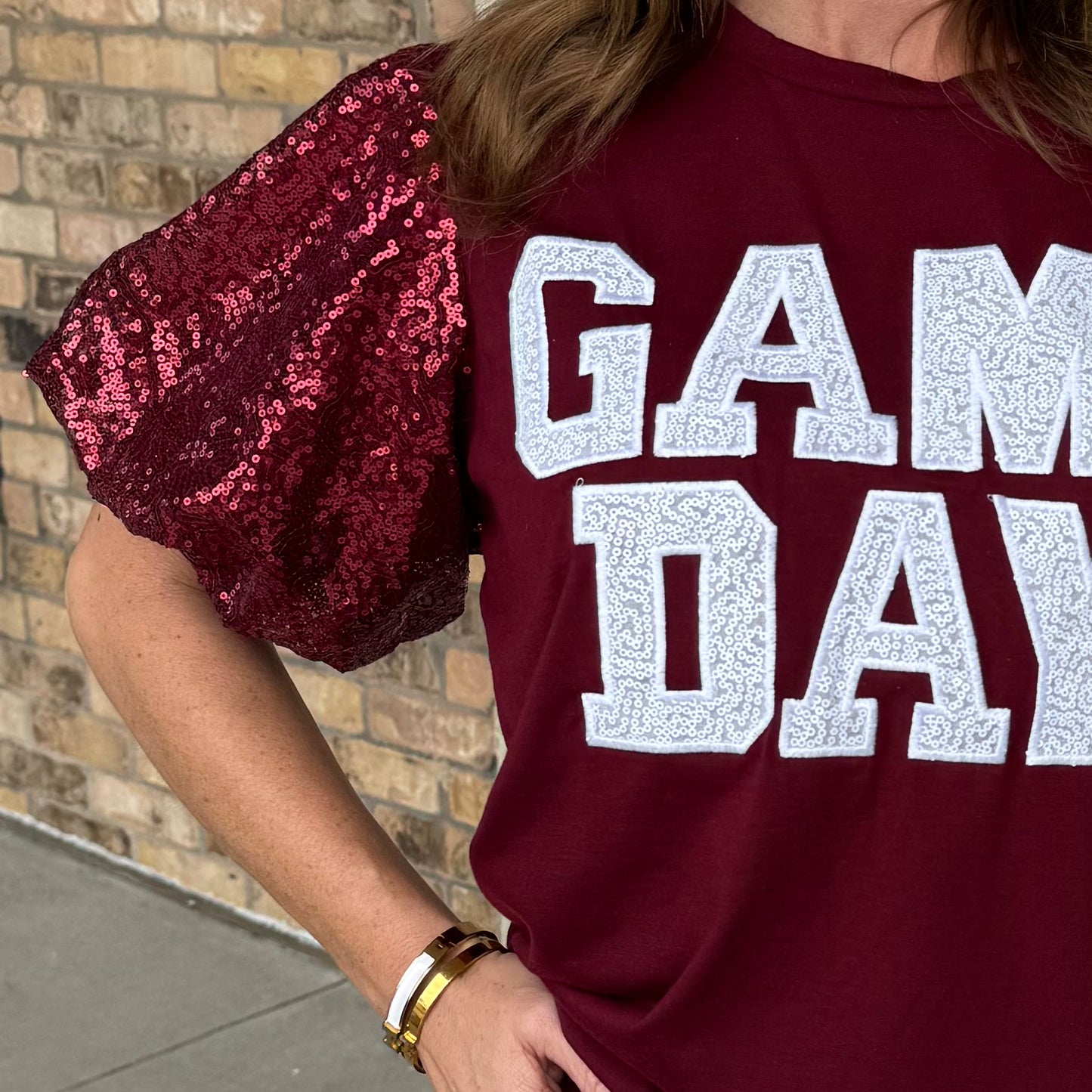Game Day Sequin Bubble Sleeve-Maroon