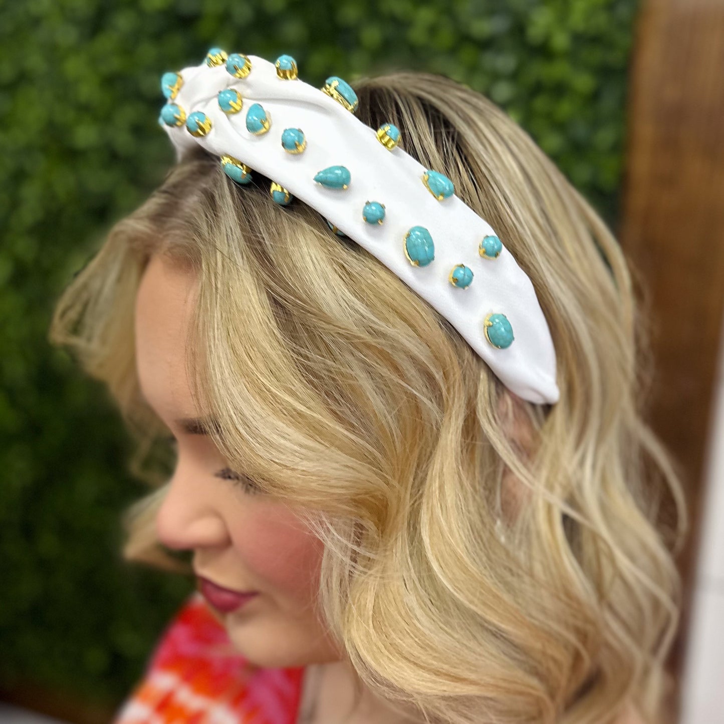 White & Turquoise Gem Headband