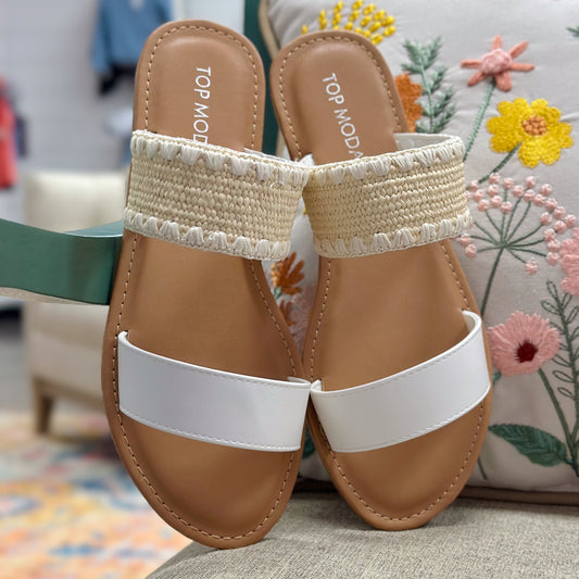 Malik White and Cream Two Strap Sandals