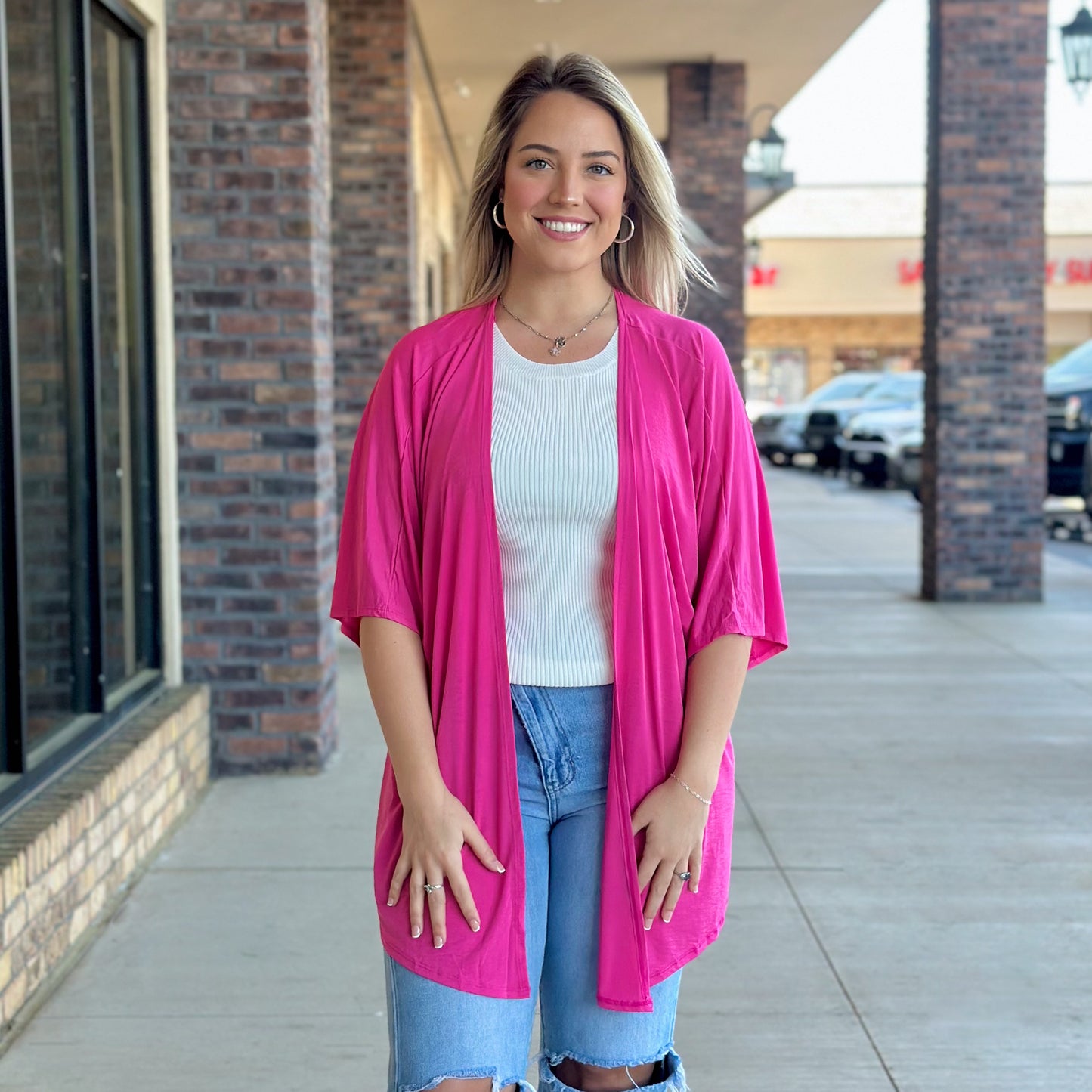 Travel Knit Black and Pink Kimono