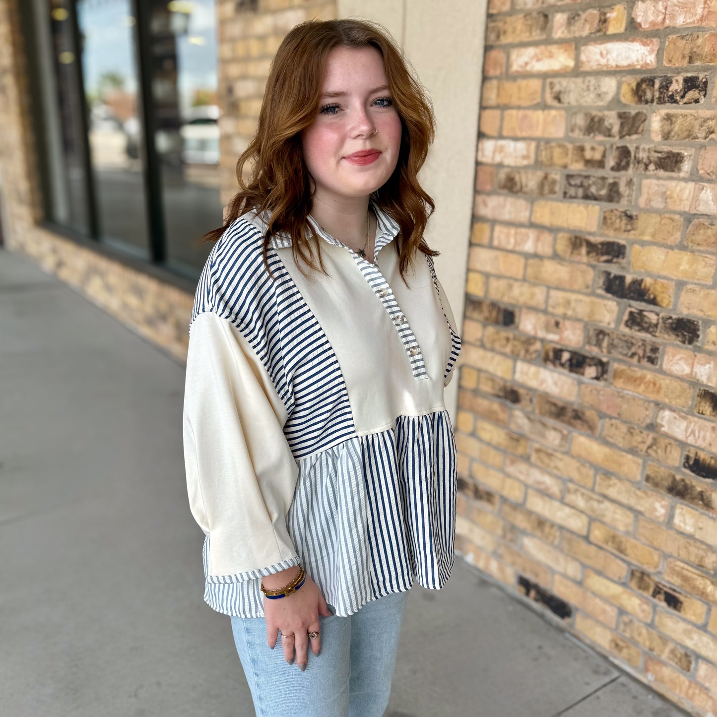Striped Baby Doll Blouse